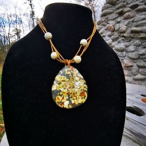 Vintage Abalone in Lucite Necklace Pendant